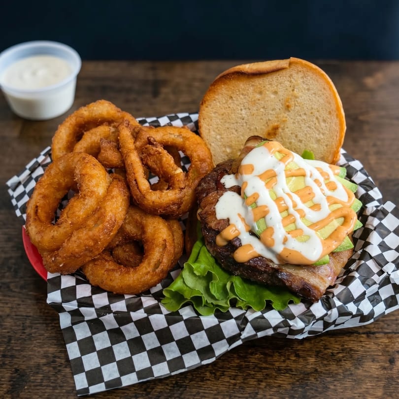 A hearty meal from The Crabby Oyster, freshly prepared with coastal-inspired flavors.